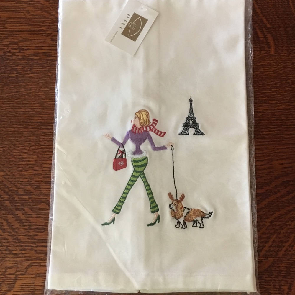 Cute Embroidered Lady Walking Dog Towel